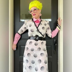 Vintage Petite Geometric Dress with Elastic at Waist